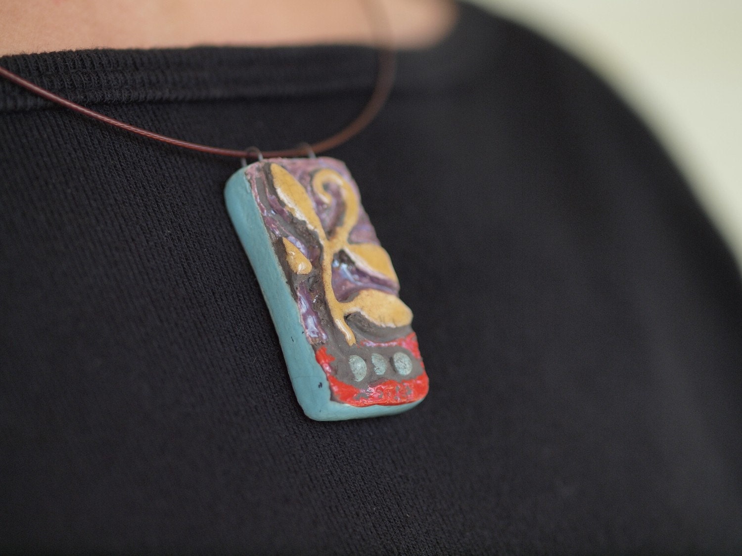 Mosaic Pendant Necklace- Sprout Raku Clay Tile Mosaic Necklace -Colorful Botanical Jewelry Gift for Artful Nature Lovers Gardeners Hip Moms