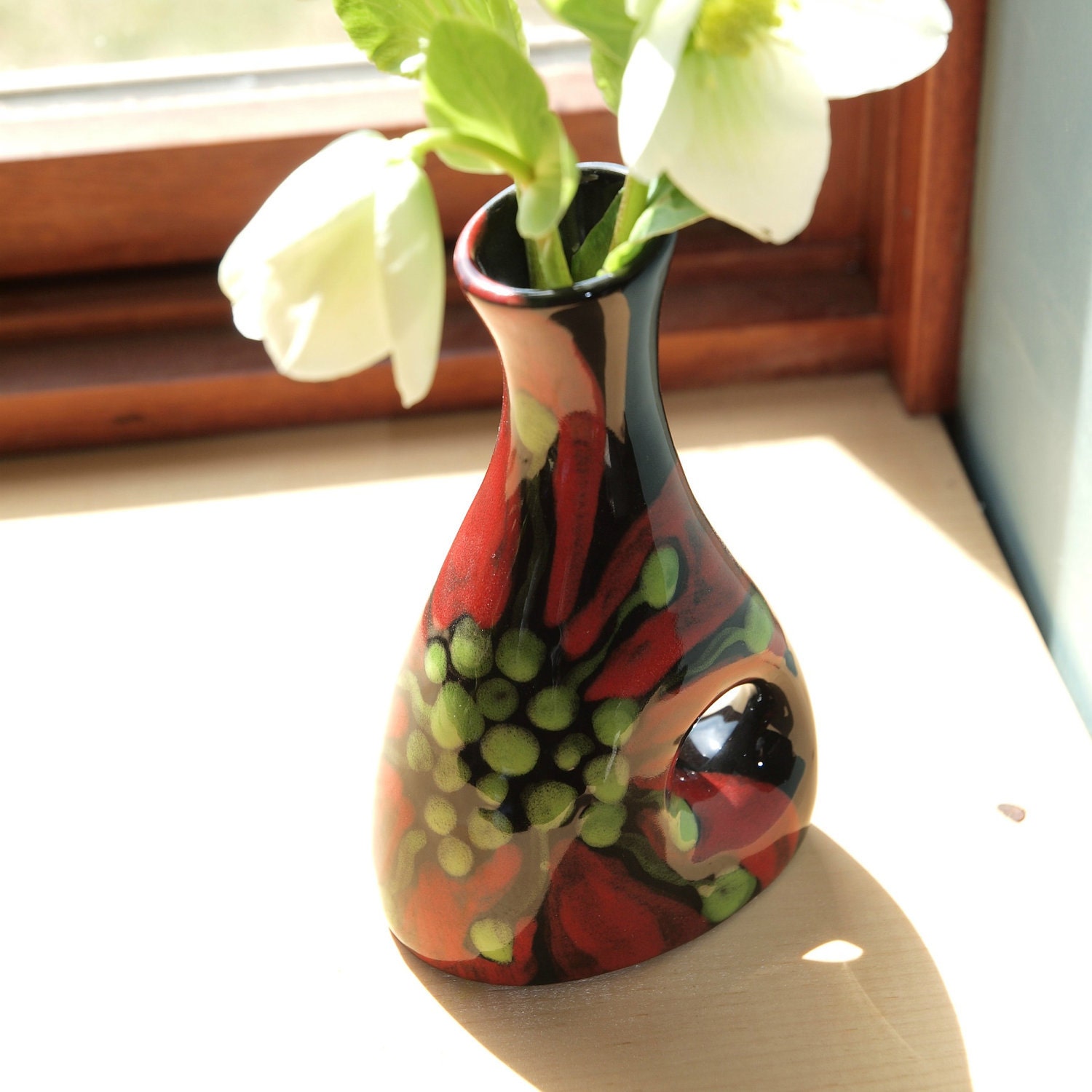 Small Vase - Red Poppy Small Funky Vase - Colorful Ceramic Pottery for Home Decoration or Holiday Gift Giving   P-366