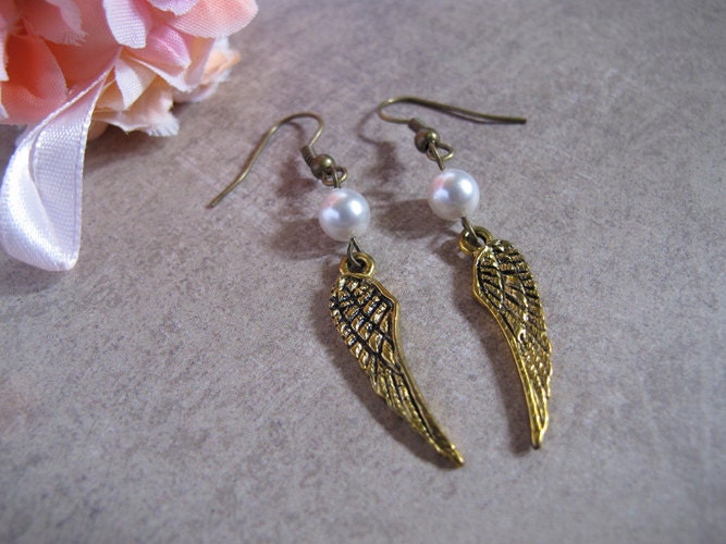 Petite Lovely Wings antiqued brass Earrings