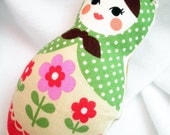 Stuffed Ornament  - Matryoshka Doll with Green Polka dotted Scarf