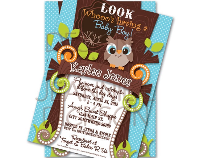 Owl Invitation Birthday, Baby Shower, Event Boy or Girl Custom Invitation - Digital uPrint File
