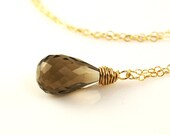 AAA Smoky Topaz Briolette Pendant Necklace
