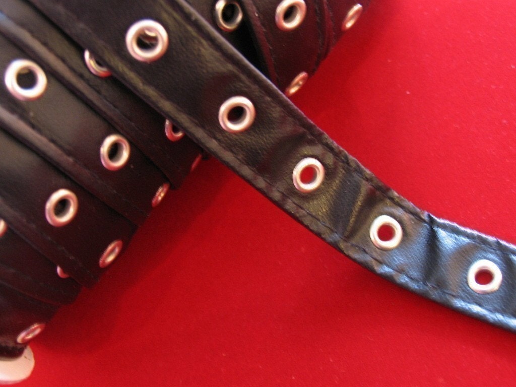 3 yards GOTHIC 2 sided Pleather Black Eyelet Tape with nickel grommets. 3/4 inch wide. 727-A