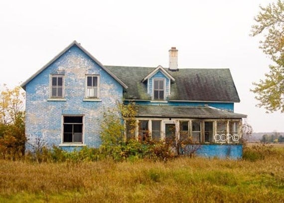 Blue House Rural Photography Michigan Landsacpe Office Wall Dorm Decor 5 x 7 Fine Art