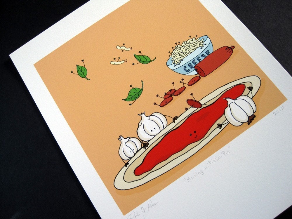 Making a Pizza Pie- Signed Archival Print of Original Illustration