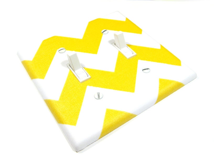 White and Sunshine Yellow Chevron Riley Double Light Switch Cover Modern Bright Home Decor Switch Plate