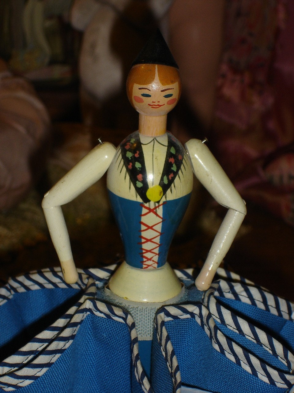 Never Used Vintage Wood Swedish Doll Stand Bun/Candy Holder