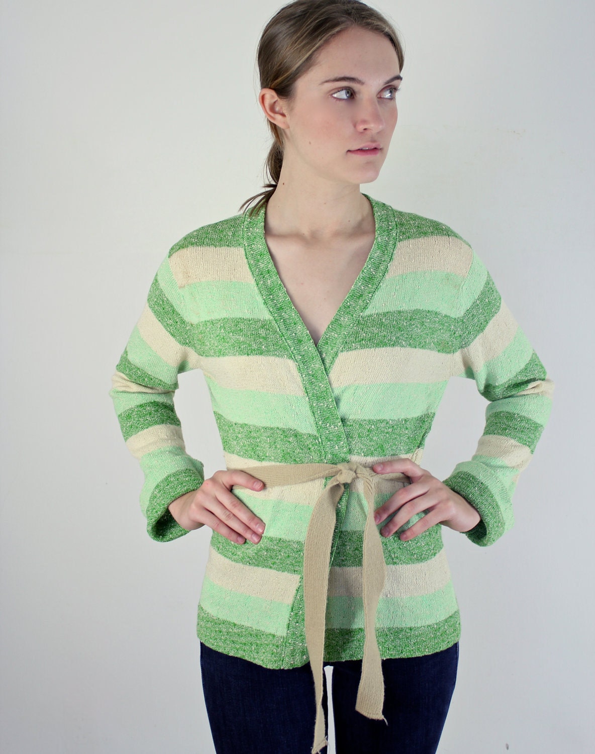 Vintage Wrap Sweater / Striped Sweater