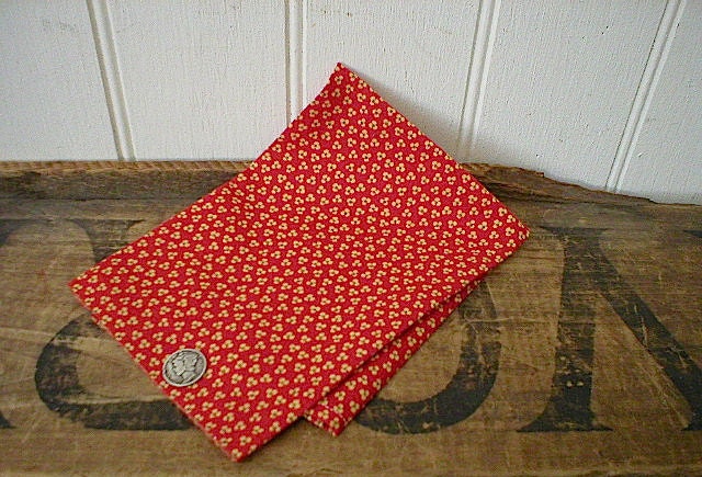 Vintage floral print pocket square, handkerchief red - eco vintage fabric in the 19th century manner