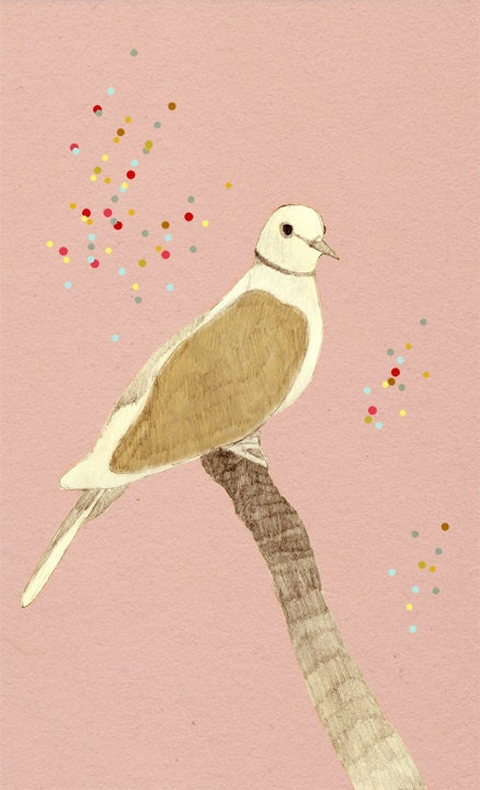 Little mother  Streptopelia decaocto print of original illustration