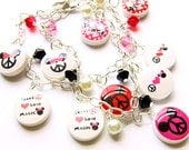 Walt Disney World Peace Love Magic Minnie Mouse Charm Bracelet Pink or Red