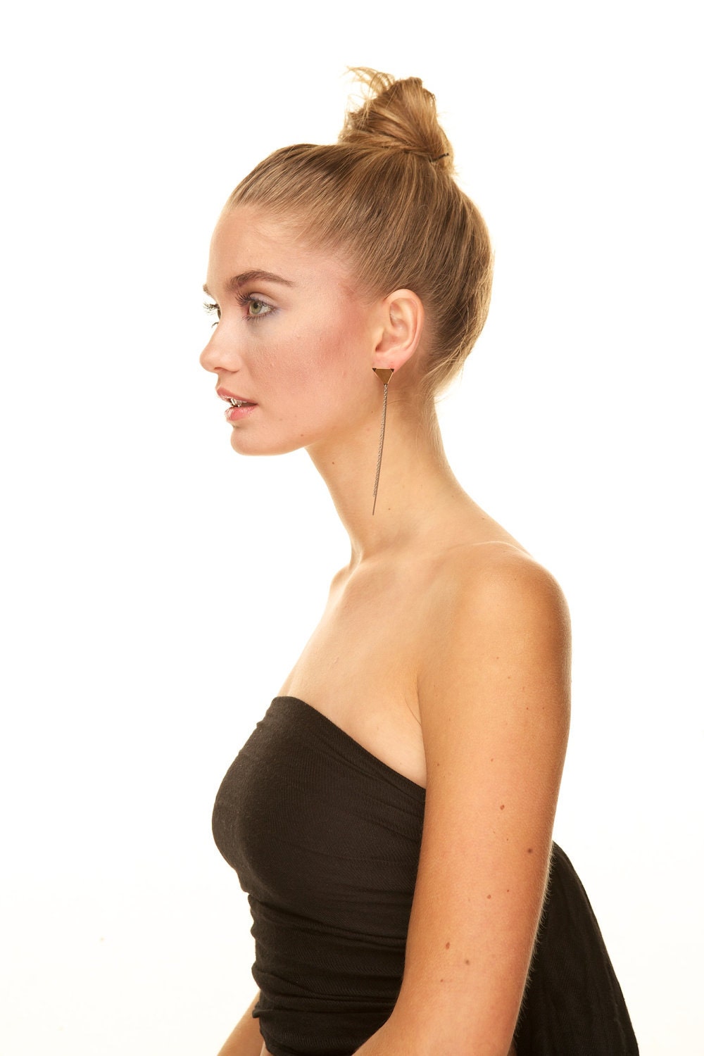 Gold Triangle Earrings - studs - black and gold - dangles