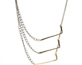 Asymmetrical mixed metal chain necklace  - black - gold - silver