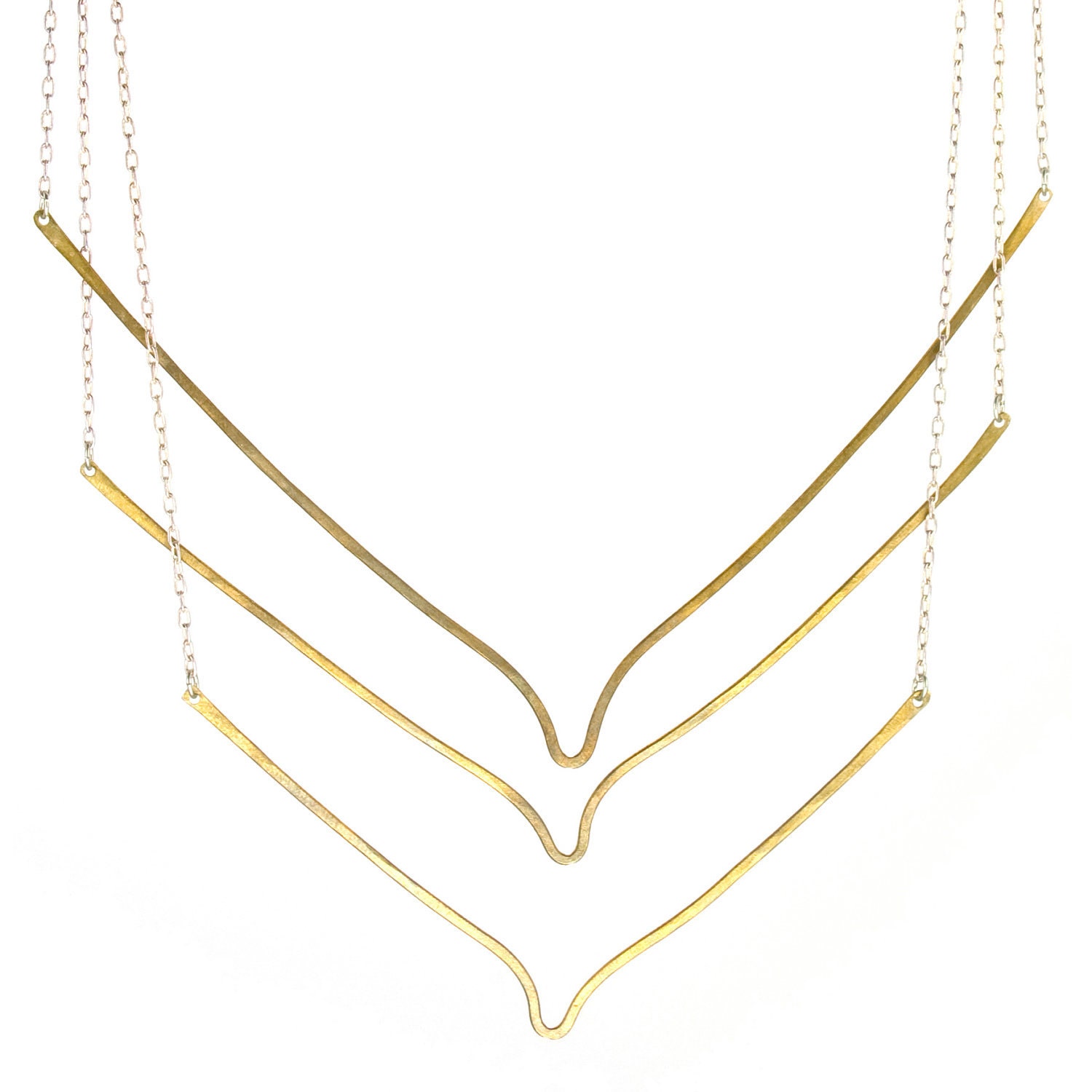 Triple chevron necklace - organic shapes - gold - mixed metal