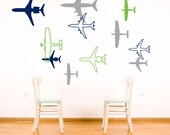 Airplane Wall Decal - Aviation Plane Childrens Bedroom Wall Decor Sticker - Boy Vinyl Wall Art - Plane Silhouette - CB112A