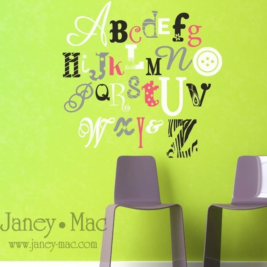 Children's Wall Decal Alphabet - Polka Dots Stripes Vinyl Wall Art Sticker - Nursery Wall Decor - CL100