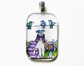 SALE... Cat Pendant for Bird Watchers... Handcrafted Glass Wearable Art Jewelry