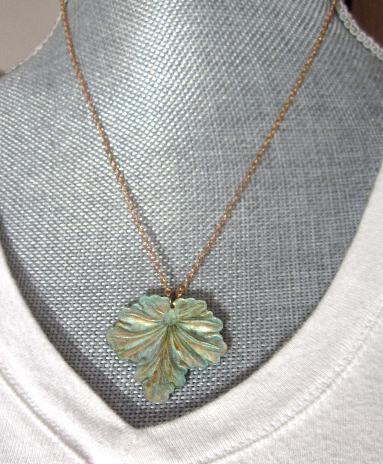 Patina green verde leaf necklace