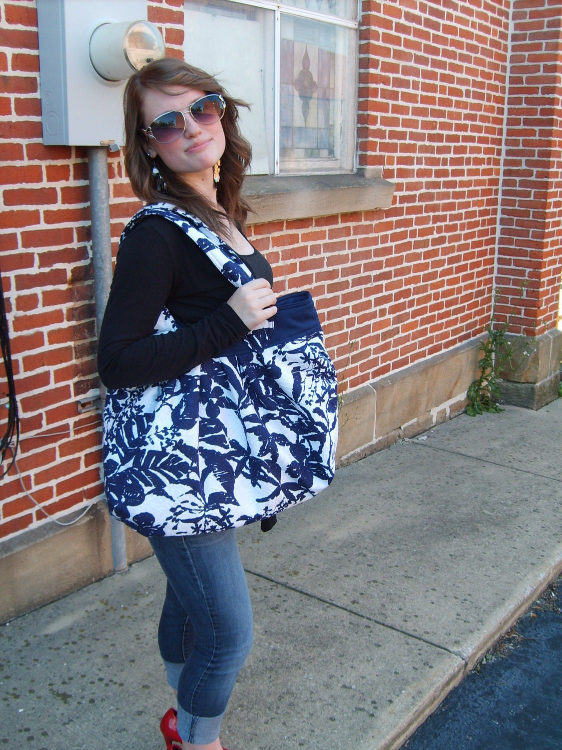 Blue and White Palm Tree Essential Hobo Bag