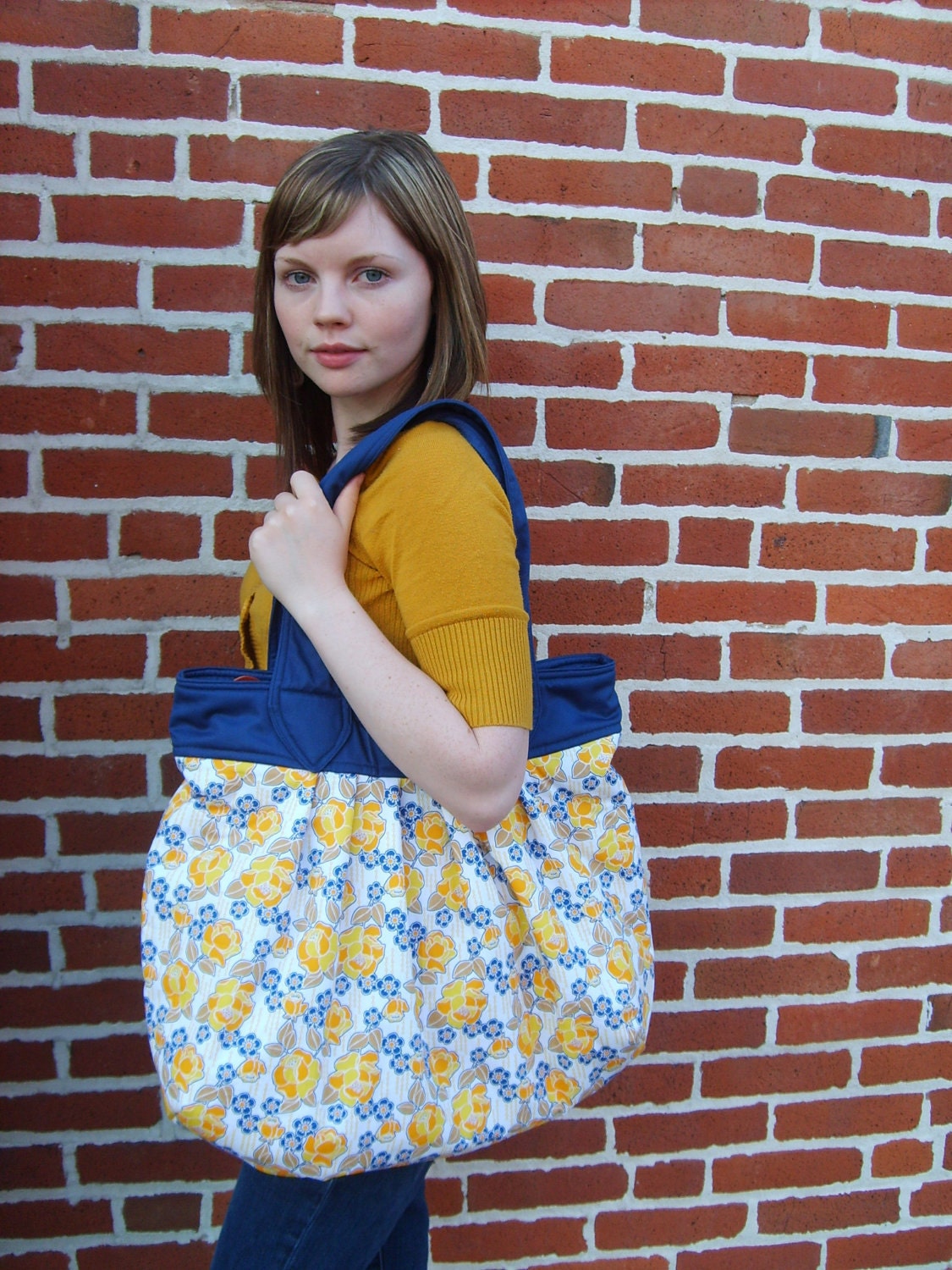 Blue and Yellow Flower Print Essential Hobo