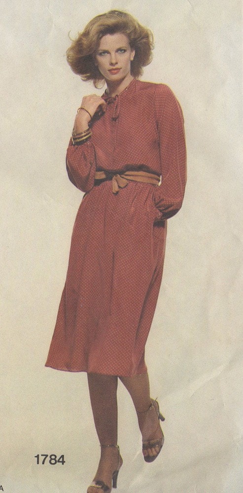 Vogue 1784 American Designer Calvin Klein Vintage 1970s Tie Up Blouse and Skirt  Below Knee Sewing Pattern  and Formal Length Size 8