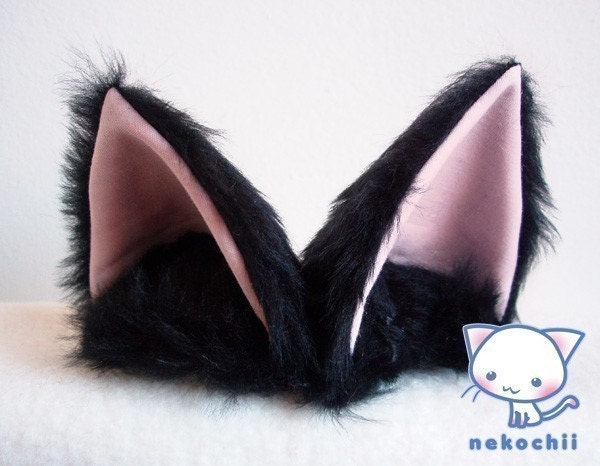 Cosplay cat ears ( Nekomimi ) Black with pink inner or choose your own colours.
