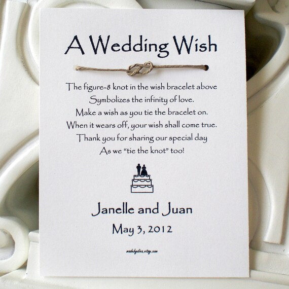 Infinity Love Knot - A Wedding Wish with Bride and Groom on a Cake - Wish Bracelet Wedding Favor Custom Made for You