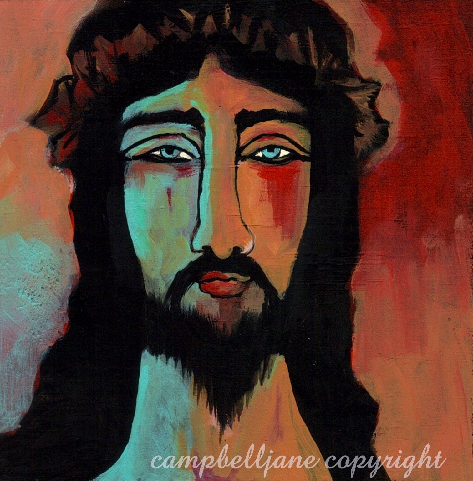 Colorful Christ Print 6 x 6 Jesus Portrait