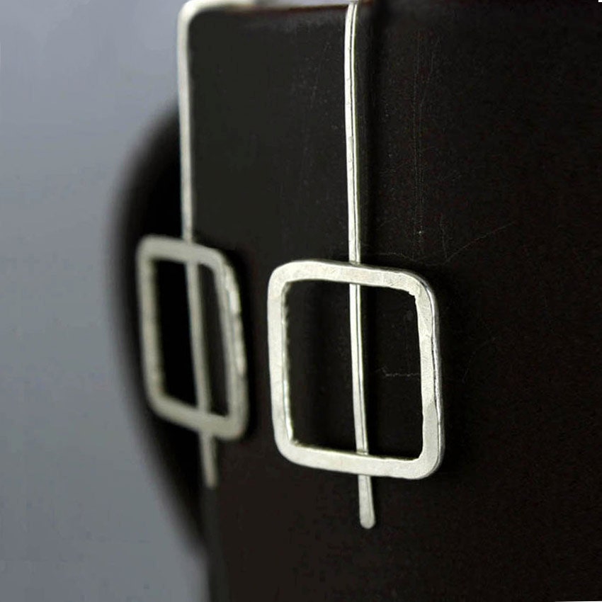 Geometric Silver Square Earrings - Modern, Minimalist