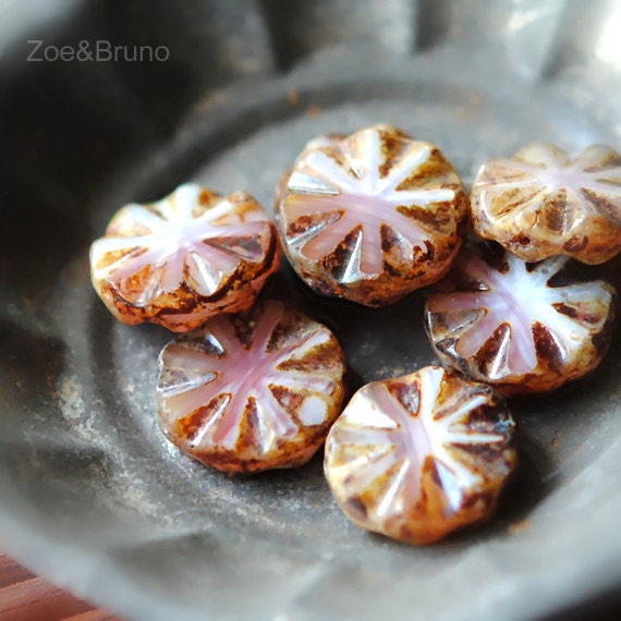 4 Coconut Ice - Czech Glass Pink Coin Beads