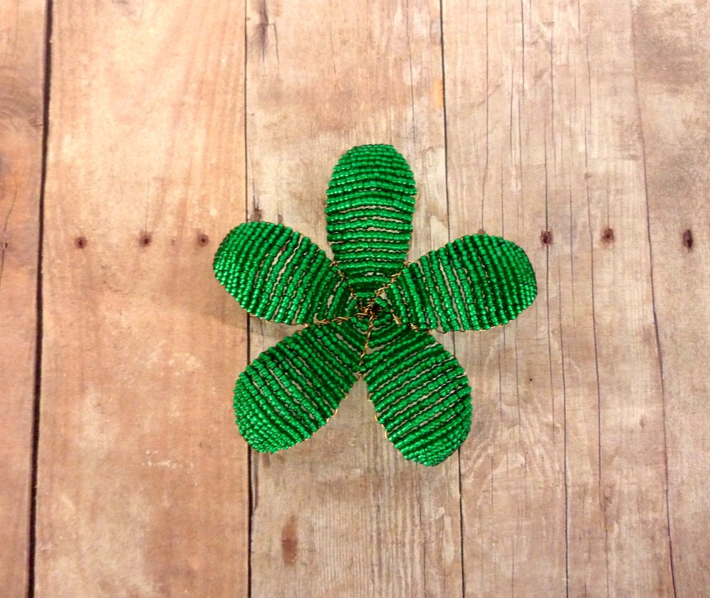 Beaded Flower Hair Clip or Brooch Pin - Emerald with Envy - Floral Hair Clip - Ododo Originals Bridal