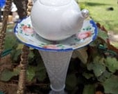 Recycled Garden Yard Art Hanging Basket Mini Totem - "Small Cup of Tea"