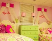 Twins Sisters Bed Canopy Crown Princess Matching FrEe Embroidered  Personalized Monogram Hot Pink Lime GreenSaLe