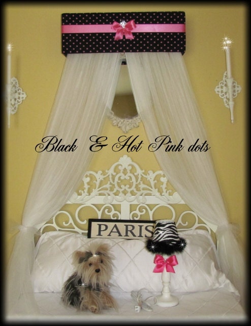 Padded Bed Canopy Crown tiara SaLe Princess Personalized Black Hot Pink Polka dots