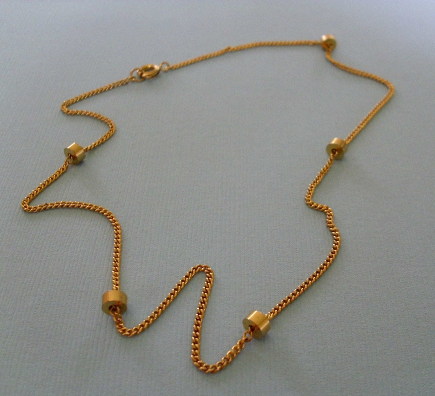 Vintage Gold Tone Bead Spaced Chain Necklace
