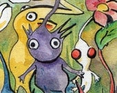 Pile of Pikmin - Nintendo Wall Hanging - Reproduction of Watercolor and Ink Illustration of Pikmin Plants - Geek Print
