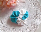 Spring Summer Turquoise and White Blossom Floral Corsage Brooch