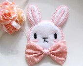 Pink Rabbit Bunny with Ribbon Bow Brooch Pin for Summer. Cute Kawaii Lolita Bunny. Decorative Pin.