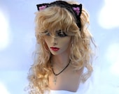 Black Kitty Earwarmer Knit Headband with Cat Ears