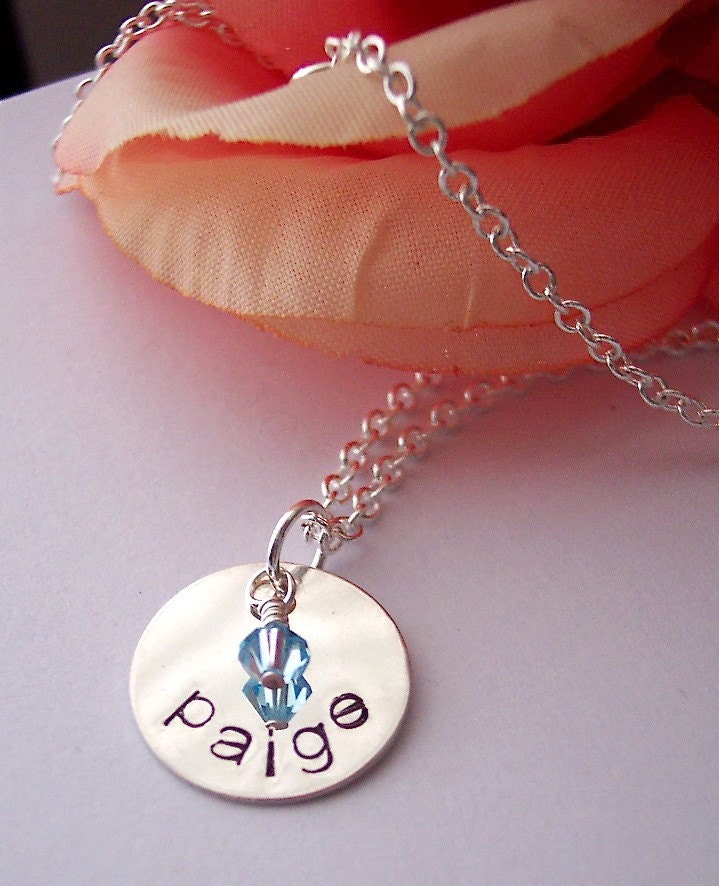 1 disc for Mom hand stamped Medium sterling silver name necklace - GIFT from kids
