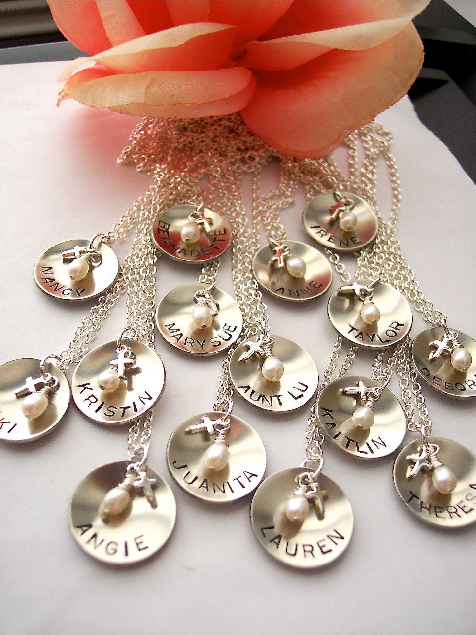 Hand stamped NAME necklace with Freshwater pearls or birthstones