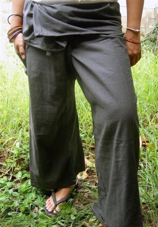 Gray CottoN THAI Fisherman Wrap Pants Perfect for All SIZE