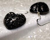 Jewelry, earrings, black resin dangle earrings, heart shape glitter hearts fancy festive sparkly cute earrings handcrafted by isewcute