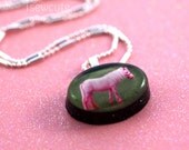 resin jewelry, horse pendant necklace, modern photo jewelry pink pony, isewcute original handcast oval charm necklace with horse art