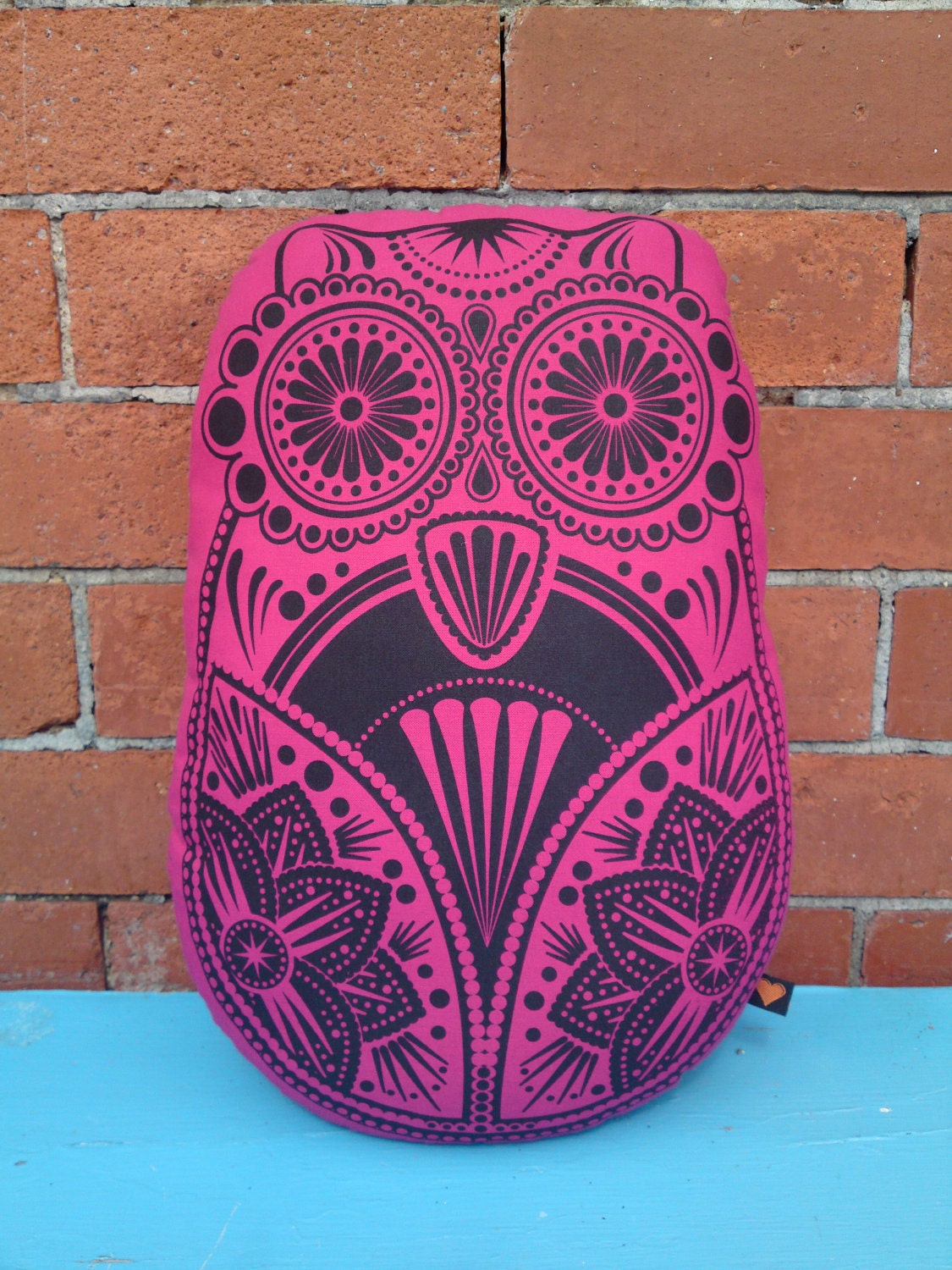 Owl Pillow Screen Print Cushion Plush Toy Sugar Skull Pink SMALL