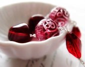 Power Red Vintage bead waterfall earrings. geometric shoulder duster Statement earrings
