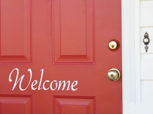 Welcome vinyl decal words for Front door entry decor, Office entrance, window or signs