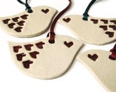 Wedding Favors or Decorations 4 Love birds in cream ceramic hand built pottery with ruby red glaze Hand made home decor ornaments