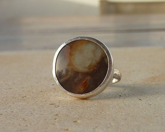 Petrified Wood Ring, Artisan Ring, Gemstone Ring, Sterling silver Ring,cocktail ring, Size 7