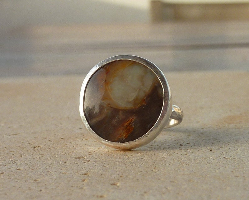 Petrified Wood Ring, Artisan Ring, Gemstone Ring, Sterling silver Ring,cocktail ring, Size 7